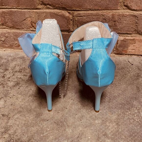 Blue Strappy Bow Pointed Toe Stiletto Sandal Heel Size 7.5 New - Picture 7 of 11